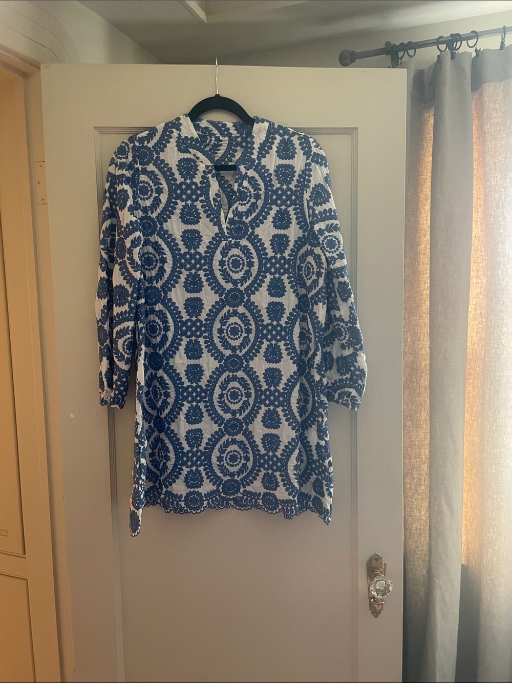 Blue & White Printed Women’s Tunic Top